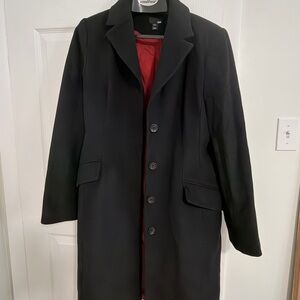 H&M Wool Black Trench Coat with Red Lining